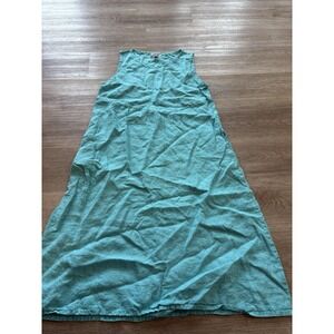 FLAX Dress Womens Med Linen Midi Shift Coastal Sleeveless Tank Lagenlook Blue